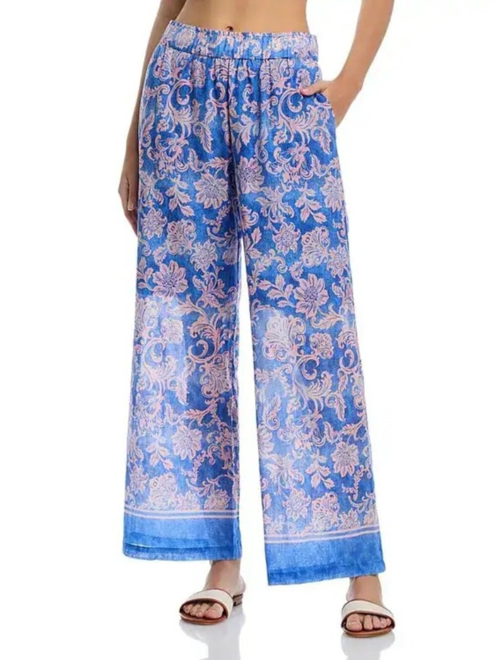 Johnny Was Florentina Wide-Leg Pants M fit L? Pockets, Partially Lined Cottn JWW